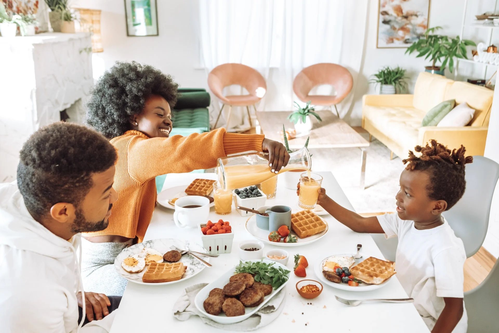 a group of people eating at a table