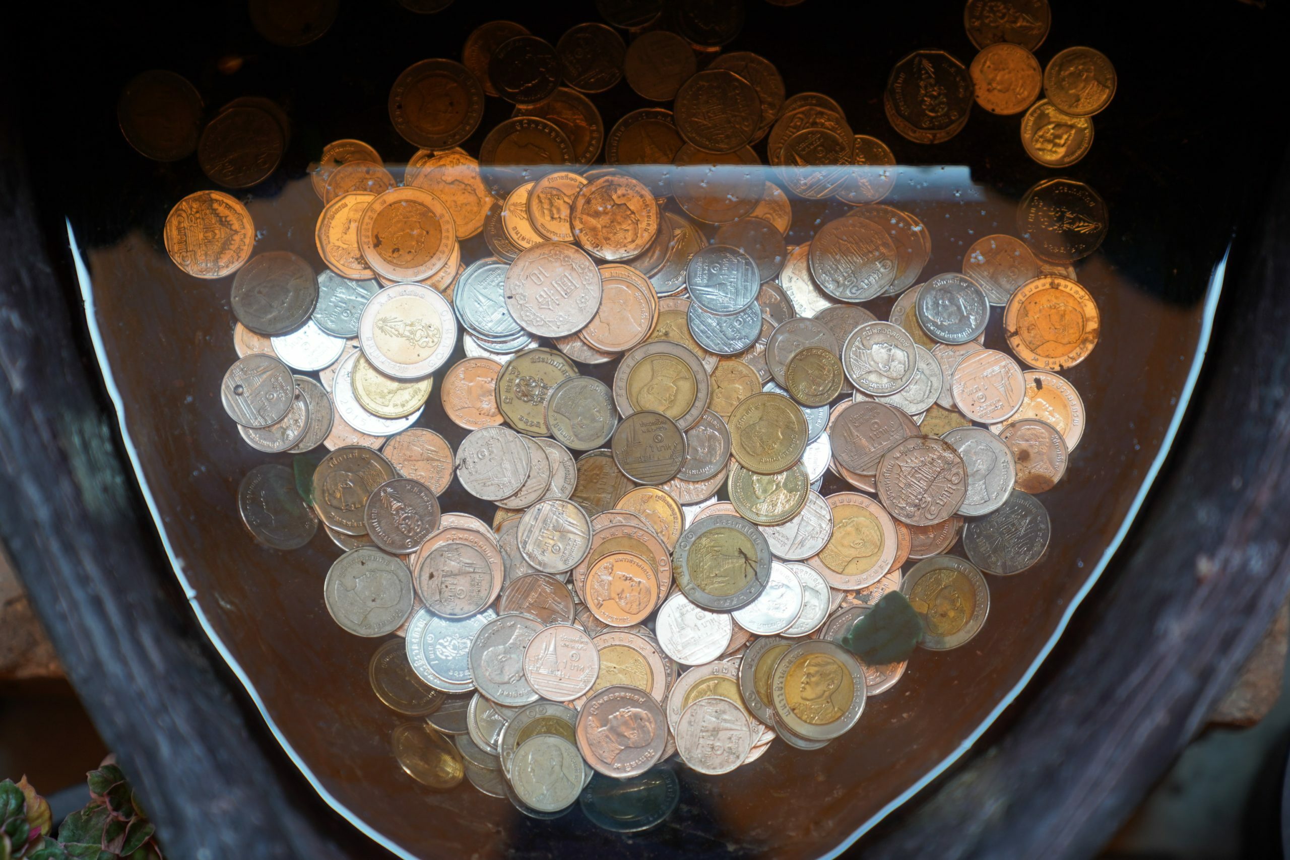 a tray of coins