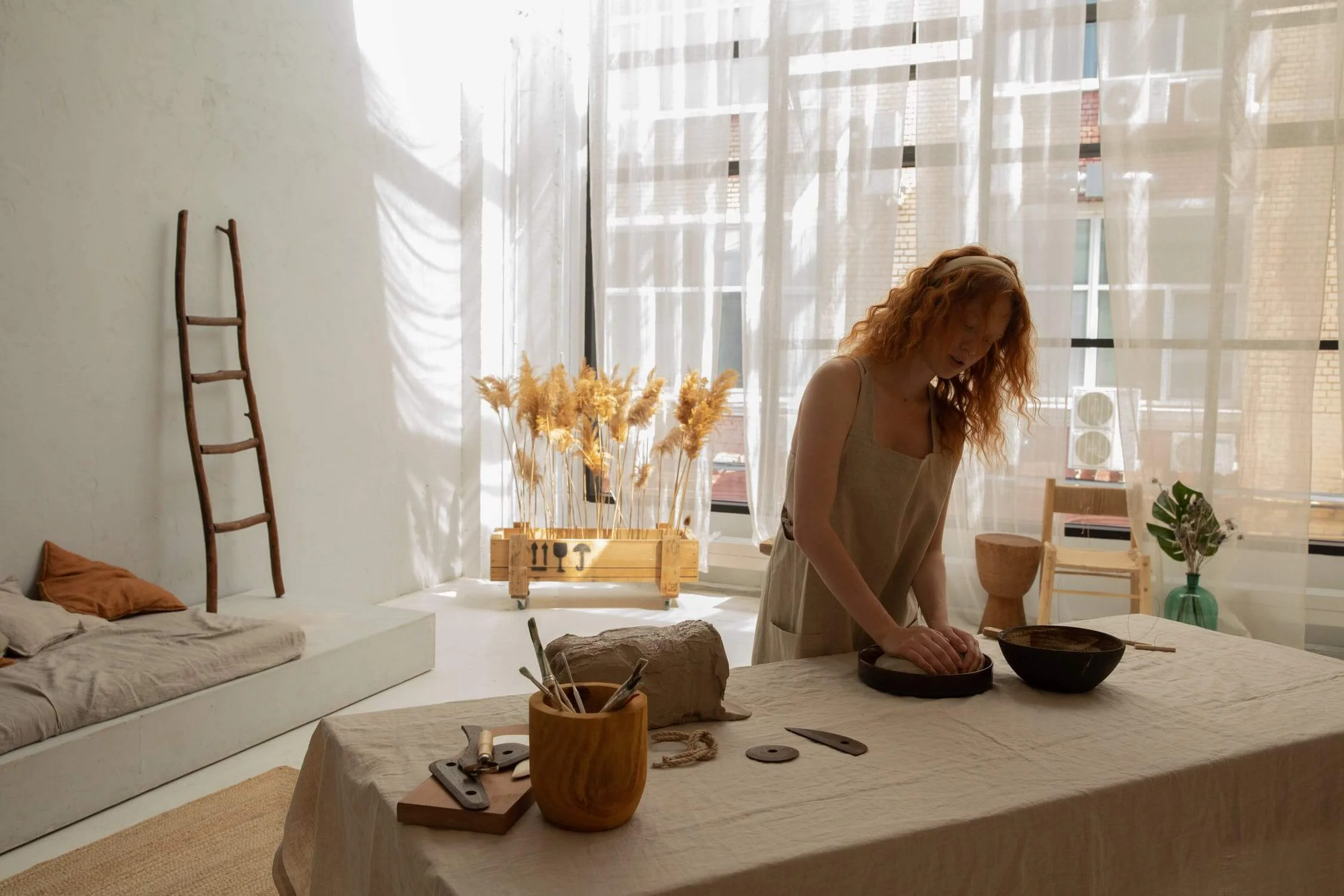 a person sitting on a table