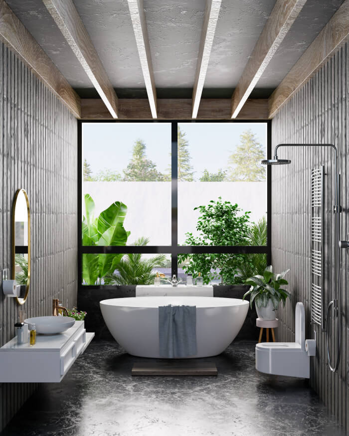 a large bathroom with a large tub