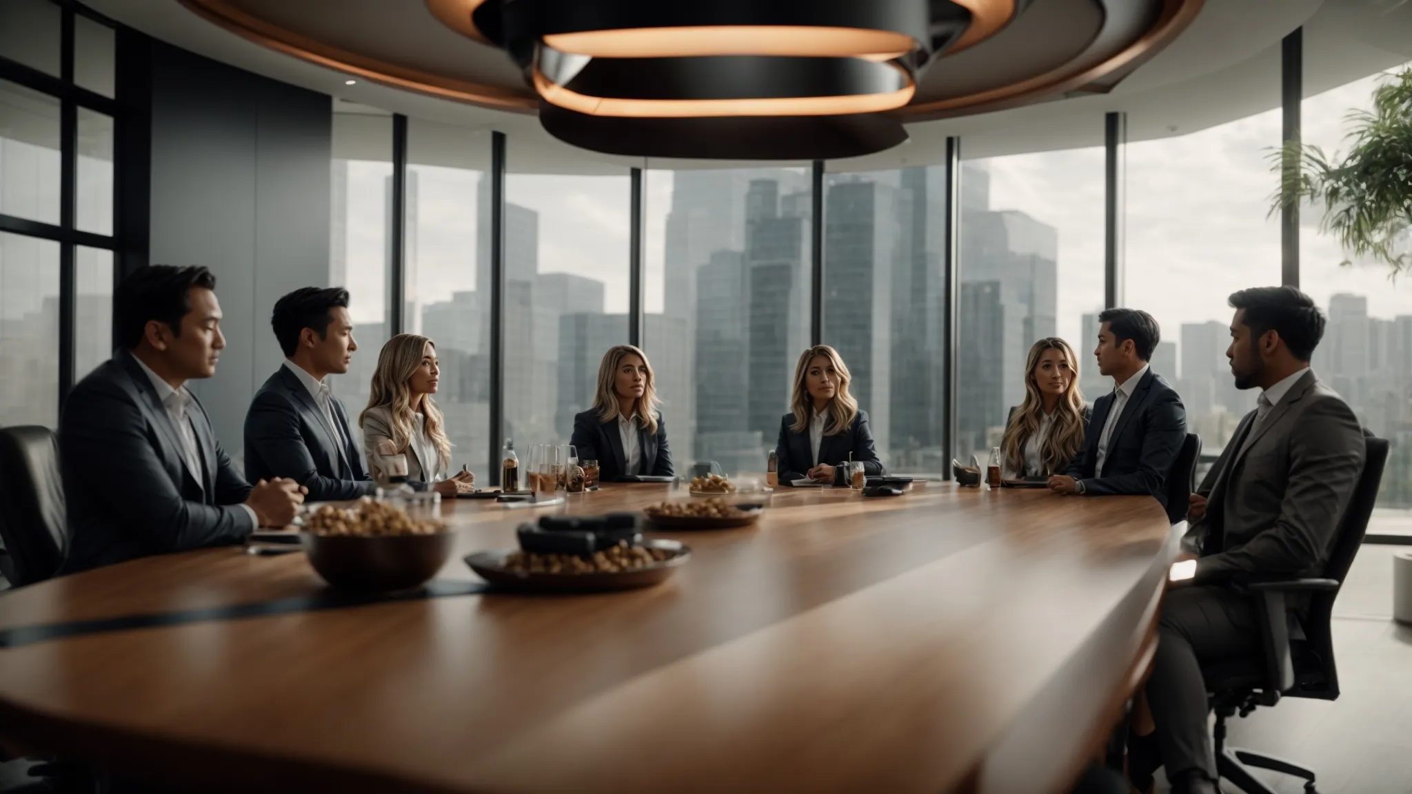 group of professionals in a boardroom discussing benefits of dr. marty's nature's blend pet food.